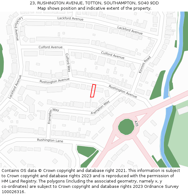 23, RUSHINGTON AVENUE, TOTTON, SOUTHAMPTON, SO40 9DD: Location map and indicative extent of plot