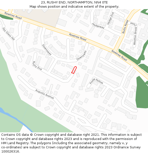 23, RUSHY END, NORTHAMPTON, NN4 0TE: Location map and indicative extent of plot