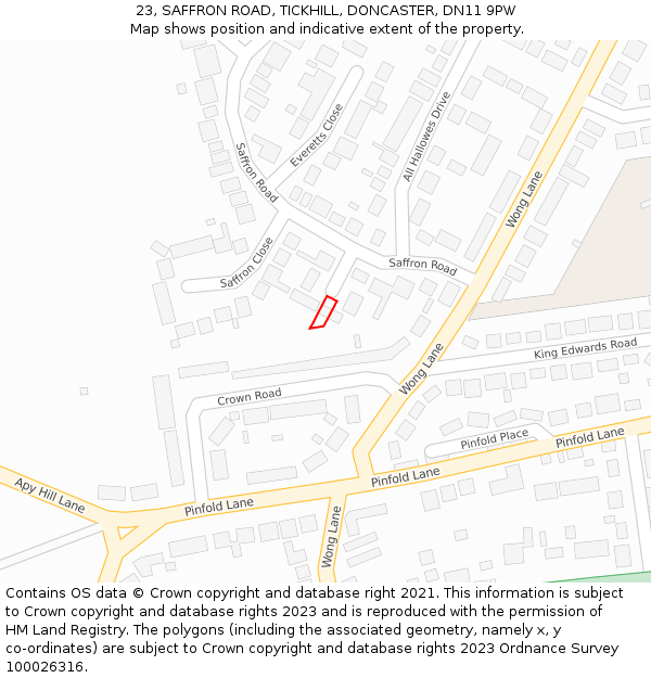 23, SAFFRON ROAD, TICKHILL, DONCASTER, DN11 9PW: Location map and indicative extent of plot