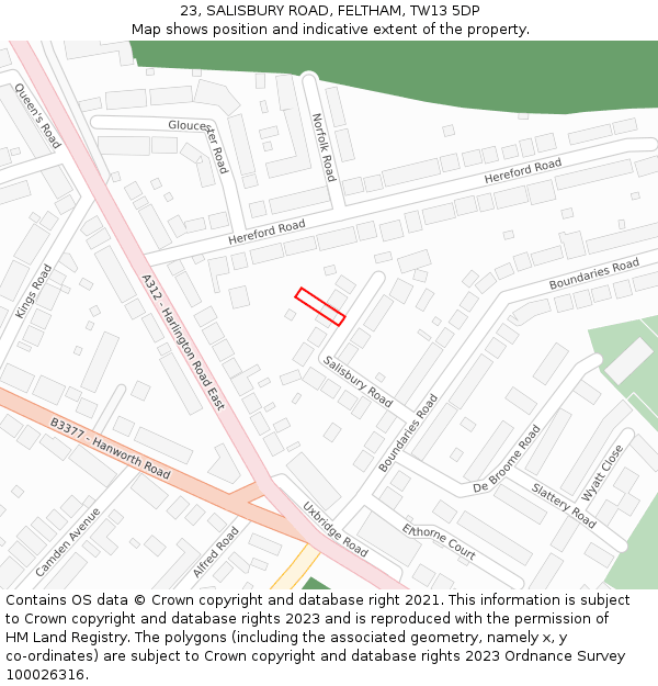 23, SALISBURY ROAD, FELTHAM, TW13 5DP: Location map and indicative extent of plot