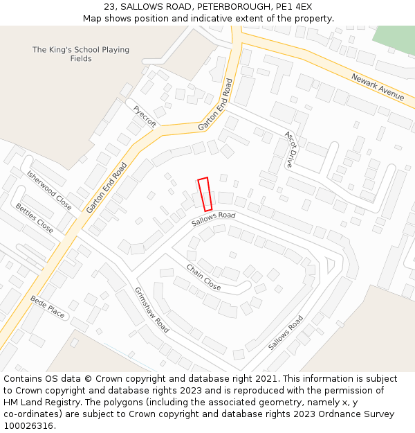 23, SALLOWS ROAD, PETERBOROUGH, PE1 4EX: Location map and indicative extent of plot