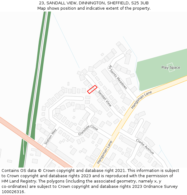 23, SANDALL VIEW, DINNINGTON, SHEFFIELD, S25 3UB: Location map and indicative extent of plot