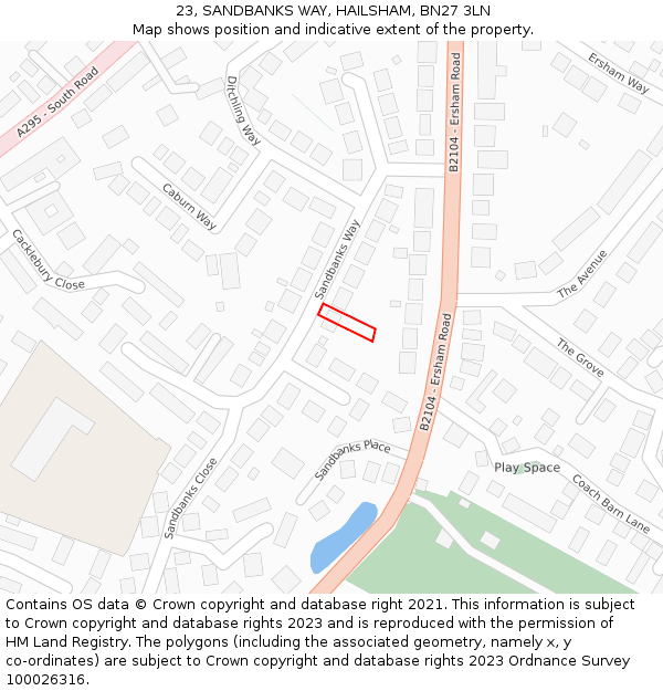 23, SANDBANKS WAY, HAILSHAM, BN27 3LN: Location map and indicative extent of plot