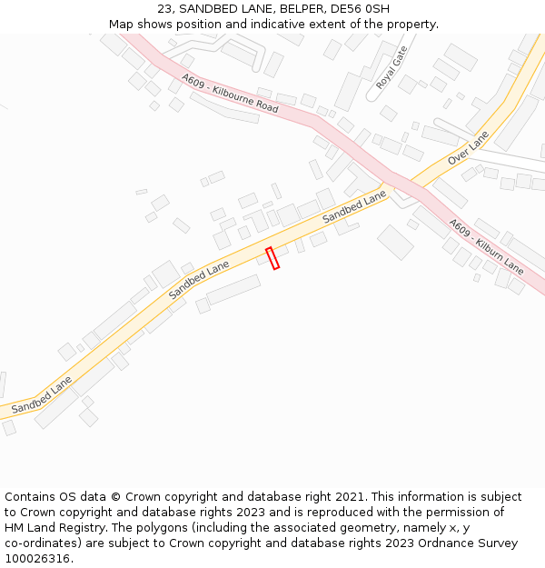 23, SANDBED LANE, BELPER, DE56 0SH: Location map and indicative extent of plot