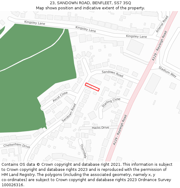 23, SANDOWN ROAD, BENFLEET, SS7 3SQ: Location map and indicative extent of plot