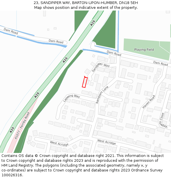 23, SANDPIPER WAY, BARTON-UPON-HUMBER, DN18 5EH: Location map and indicative extent of plot