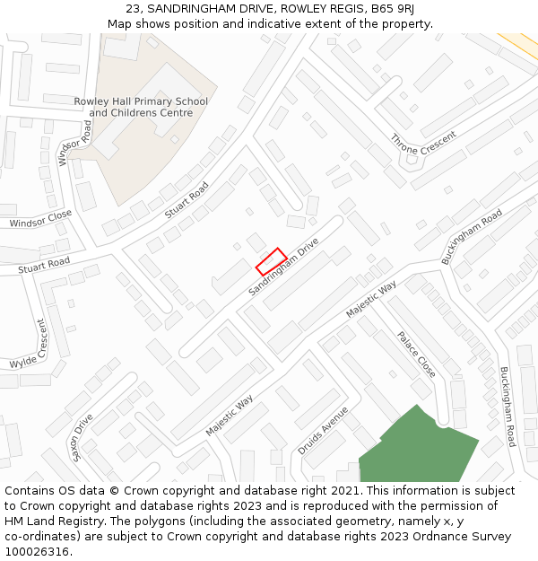 23, SANDRINGHAM DRIVE, ROWLEY REGIS, B65 9RJ: Location map and indicative extent of plot