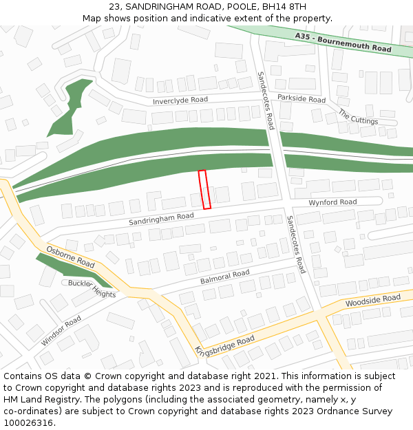 23, SANDRINGHAM ROAD, POOLE, BH14 8TH: Location map and indicative extent of plot