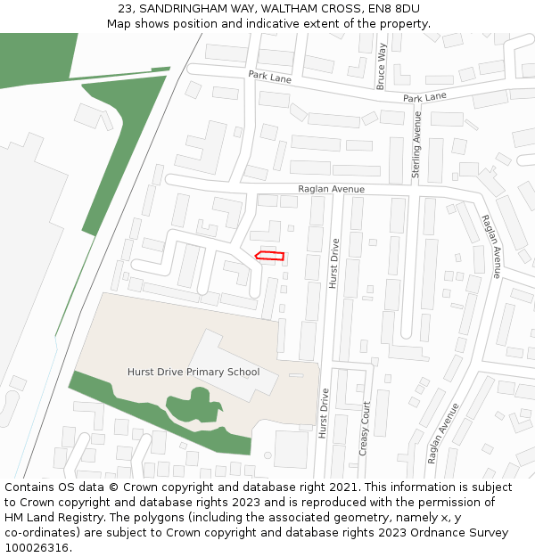 23, SANDRINGHAM WAY, WALTHAM CROSS, EN8 8DU: Location map and indicative extent of plot