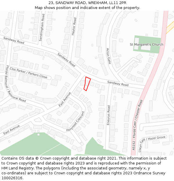 23, SANDWAY ROAD, WREXHAM, LL11 2PR: Location map and indicative extent of plot