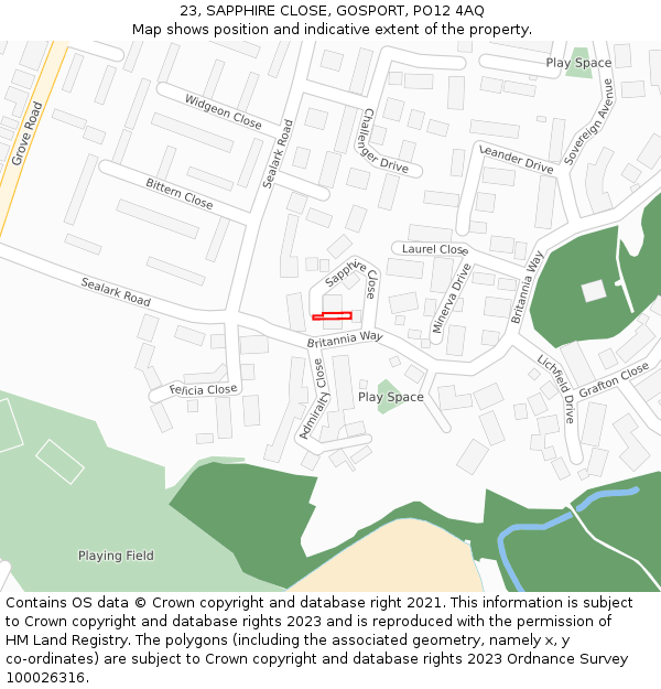 23, SAPPHIRE CLOSE, GOSPORT, PO12 4AQ: Location map and indicative extent of plot