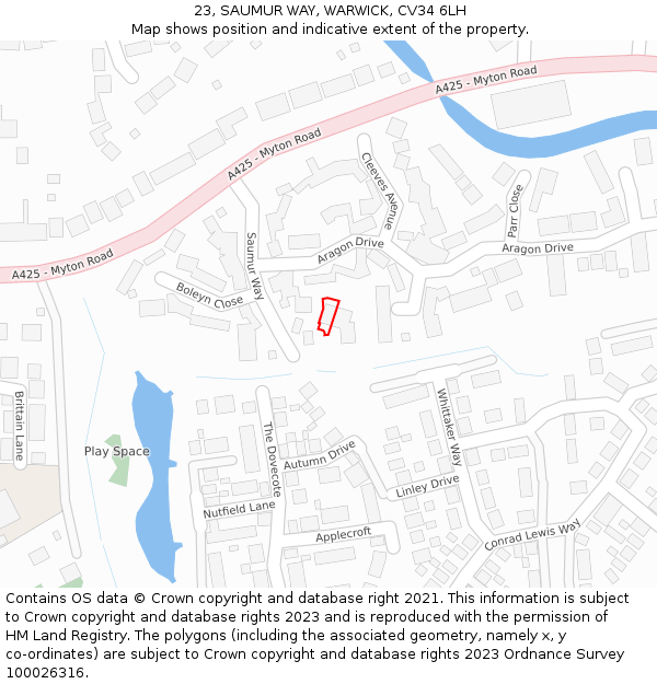 23, SAUMUR WAY, WARWICK, CV34 6LH: Location map and indicative extent of plot