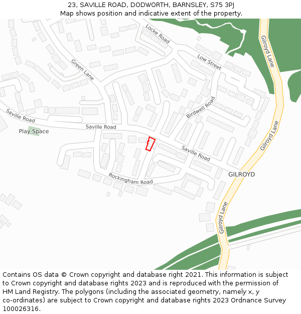 23, SAVILLE ROAD, DODWORTH, BARNSLEY, S75 3PJ: Location map and indicative extent of plot