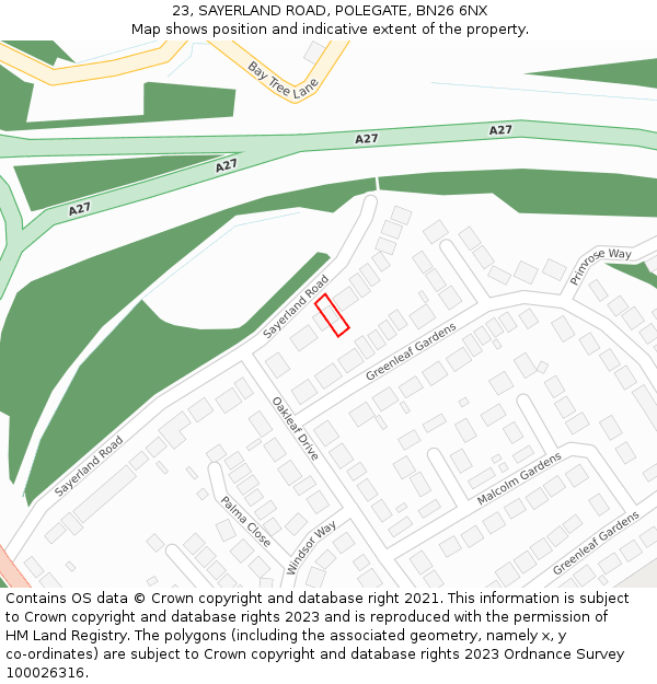 23, SAYERLAND ROAD, POLEGATE, BN26 6NX: Location map and indicative extent of plot