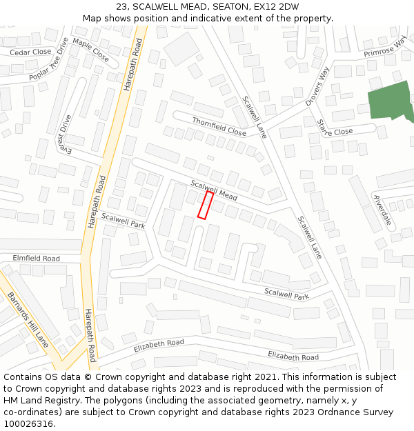 23, SCALWELL MEAD, SEATON, EX12 2DW: Location map and indicative extent of plot