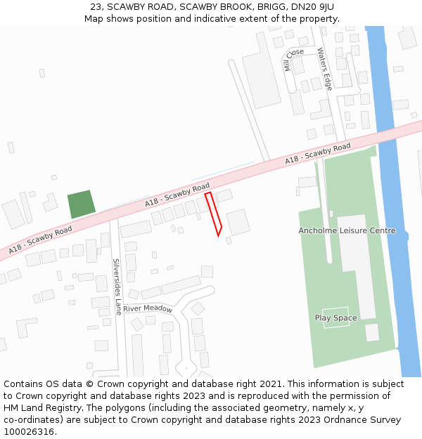 23, SCAWBY ROAD, SCAWBY BROOK, BRIGG, DN20 9JU: Location map and indicative extent of plot