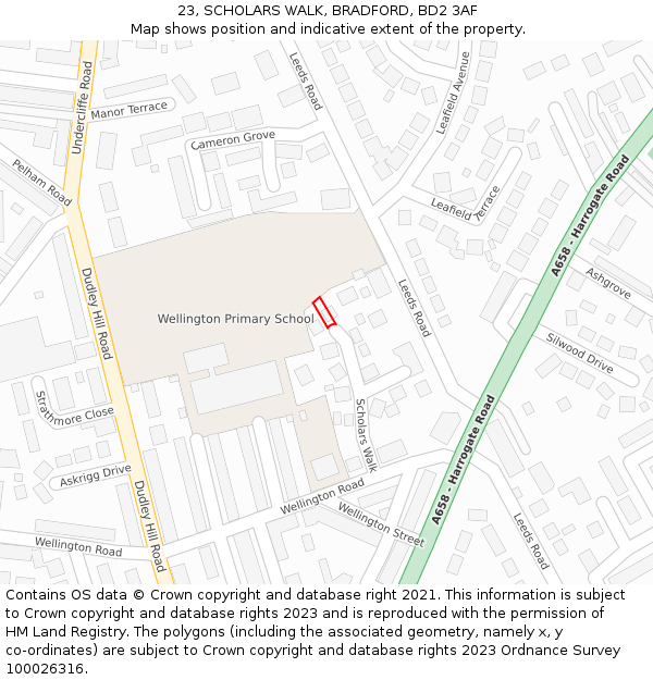 23, SCHOLARS WALK, BRADFORD, BD2 3AF: Location map and indicative extent of plot