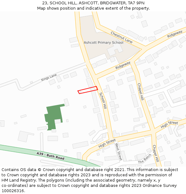 23, SCHOOL HILL, ASHCOTT, BRIDGWATER, TA7 9PN: Location map and indicative extent of plot