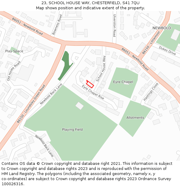 23, SCHOOL HOUSE WAY, CHESTERFIELD, S41 7QU: Location map and indicative extent of plot