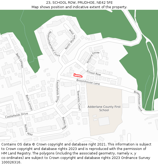 23, SCHOOL ROW, PRUDHOE, NE42 5FE: Location map and indicative extent of plot