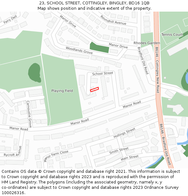 23, SCHOOL STREET, COTTINGLEY, BINGLEY, BD16 1QB: Location map and indicative extent of plot