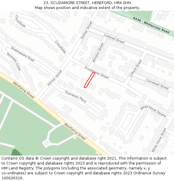 23, SCUDAMORE STREET, HEREFORD, HR4 0HN: Location map and indicative extent of plot