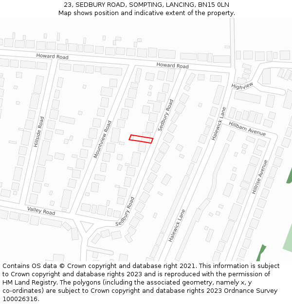 23, SEDBURY ROAD, SOMPTING, LANCING, BN15 0LN: Location map and indicative extent of plot