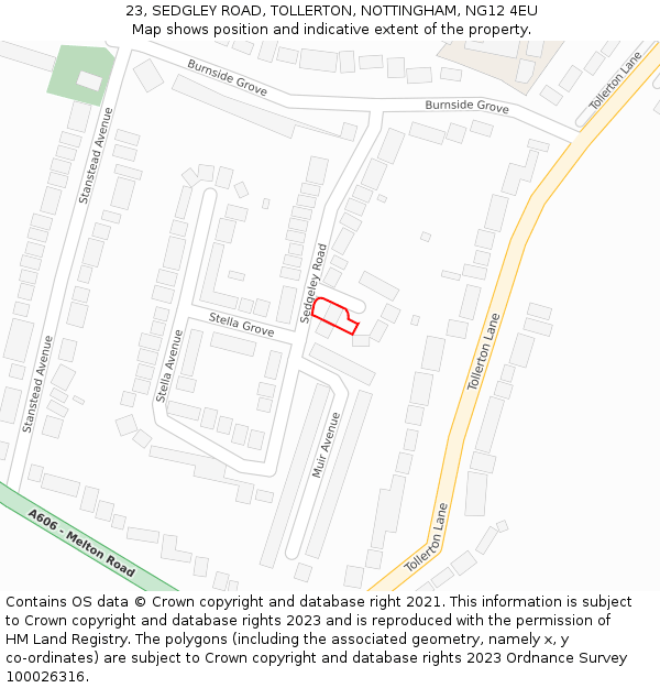 23, SEDGLEY ROAD, TOLLERTON, NOTTINGHAM, NG12 4EU: Location map and indicative extent of plot