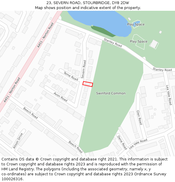 23, SEVERN ROAD, STOURBRIDGE, DY8 2DW: Location map and indicative extent of plot