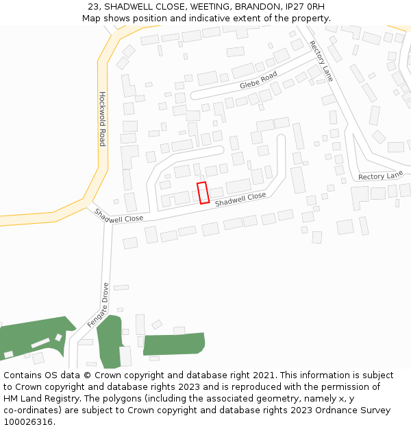 23, SHADWELL CLOSE, WEETING, BRANDON, IP27 0RH: Location map and indicative extent of plot