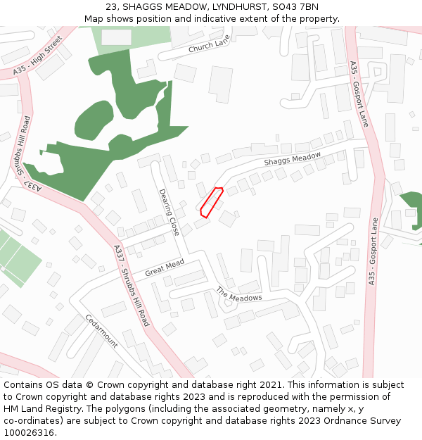 23, SHAGGS MEADOW, LYNDHURST, SO43 7BN: Location map and indicative extent of plot