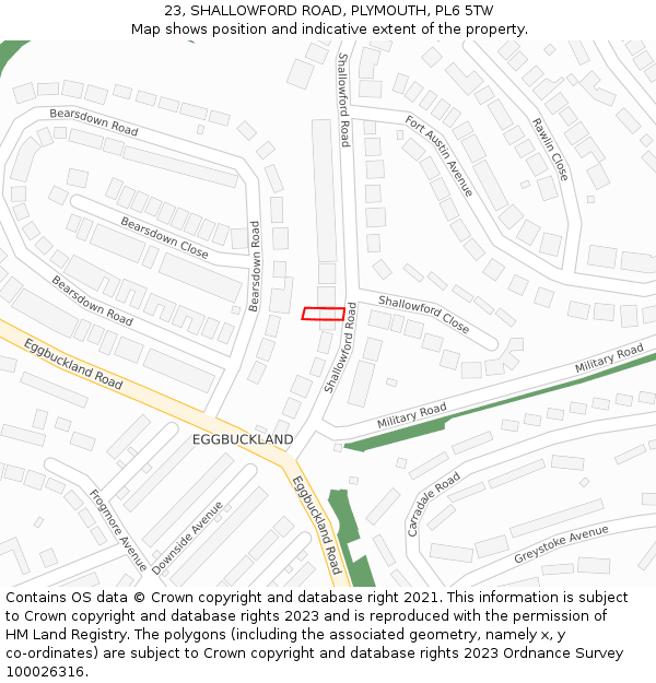 23, SHALLOWFORD ROAD, PLYMOUTH, PL6 5TW: Location map and indicative extent of plot