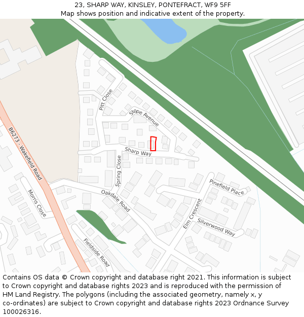 23, SHARP WAY, KINSLEY, PONTEFRACT, WF9 5FF: Location map and indicative extent of plot