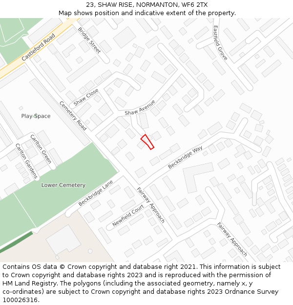 23, SHAW RISE, NORMANTON, WF6 2TX: Location map and indicative extent of plot