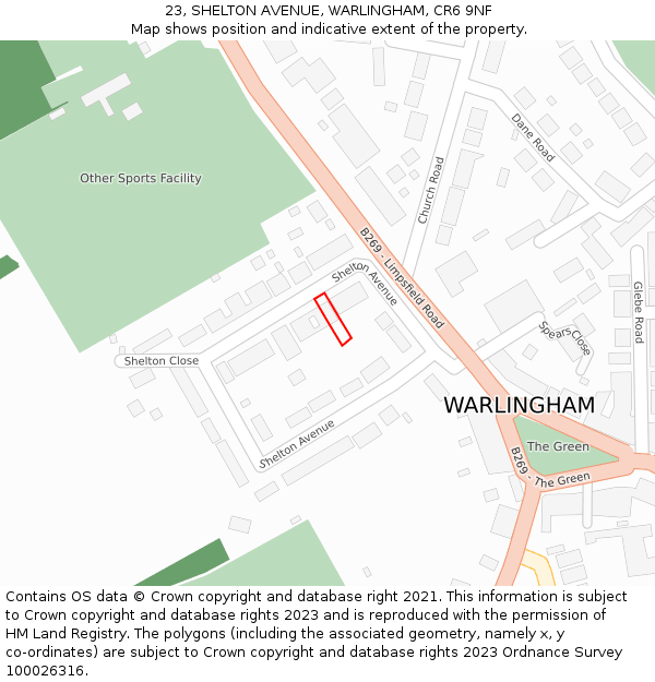 23, SHELTON AVENUE, WARLINGHAM, CR6 9NF: Location map and indicative extent of plot