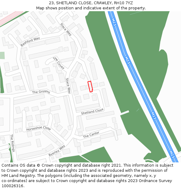 23, SHETLAND CLOSE, CRAWLEY, RH10 7YZ: Location map and indicative extent of plot