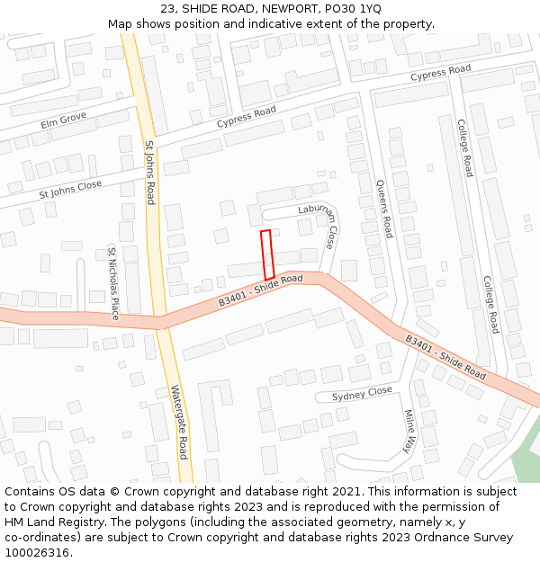 23, SHIDE ROAD, NEWPORT, PO30 1YQ: Location map and indicative extent of plot