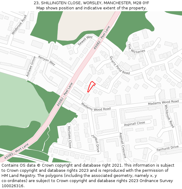 23, SHILLINGTEN CLOSE, WORSLEY, MANCHESTER, M28 0YF: Location map and indicative extent of plot