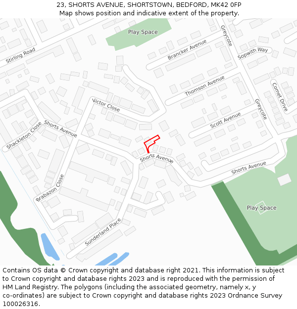 23, SHORTS AVENUE, SHORTSTOWN, BEDFORD, MK42 0FP: Location map and indicative extent of plot