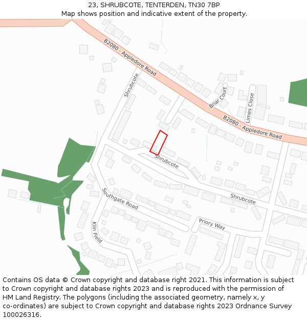 23, SHRUBCOTE, TENTERDEN, TN30 7BP: Location map and indicative extent of plot