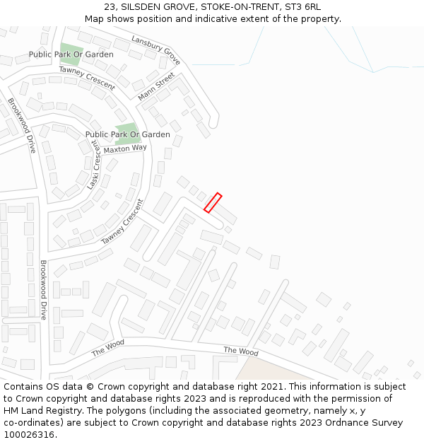 23, SILSDEN GROVE, STOKE-ON-TRENT, ST3 6RL: Location map and indicative extent of plot