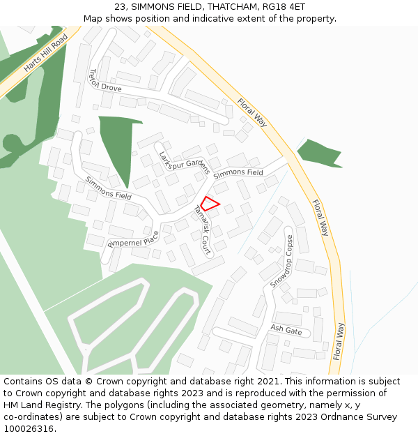 23, SIMMONS FIELD, THATCHAM, RG18 4ET: Location map and indicative extent of plot