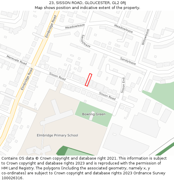 23, SISSON ROAD, GLOUCESTER, GL2 0RJ: Location map and indicative extent of plot