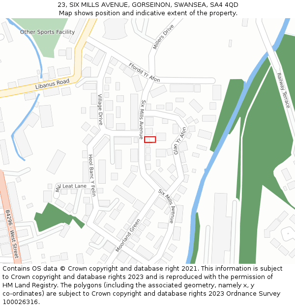 23, SIX MILLS AVENUE, GORSEINON, SWANSEA, SA4 4QD: Location map and indicative extent of plot