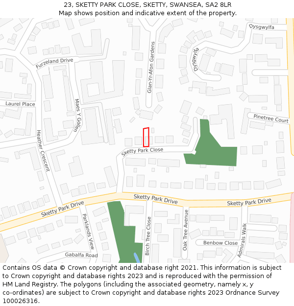 23, SKETTY PARK CLOSE, SKETTY, SWANSEA, SA2 8LR: Location map and indicative extent of plot