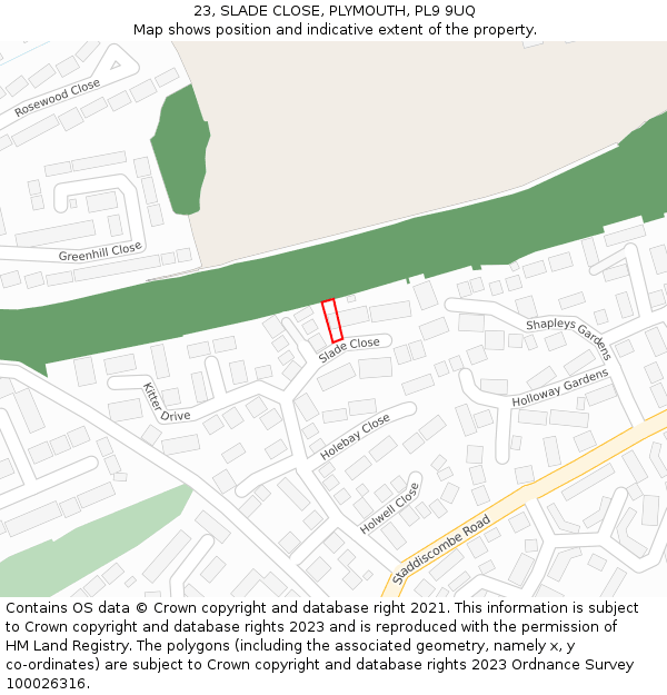 23, SLADE CLOSE, PLYMOUTH, PL9 9UQ: Location map and indicative extent of plot