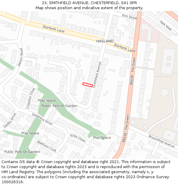 23, SMITHFIELD AVENUE, CHESTERFIELD, S41 0PR: Location map and indicative extent of plot