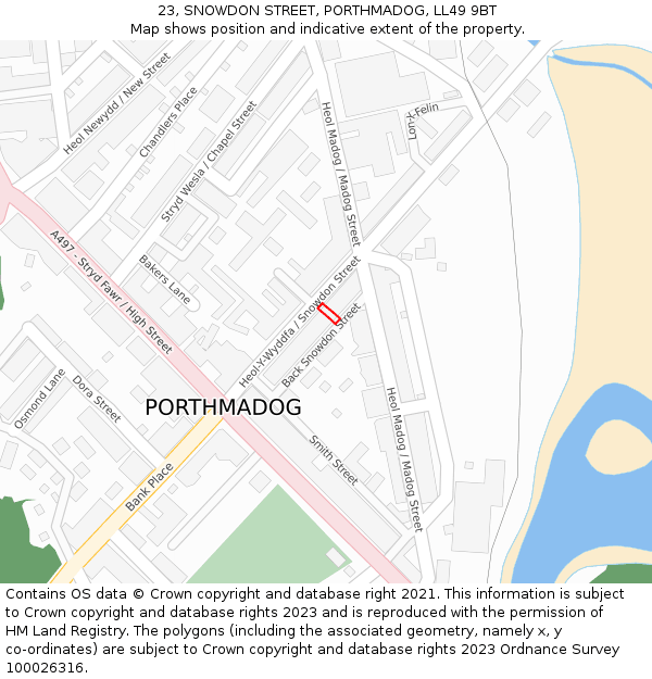 23, SNOWDON STREET, PORTHMADOG, LL49 9BT: Location map and indicative extent of plot