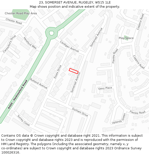 23, SOMERSET AVENUE, RUGELEY, WS15 1LE: Location map and indicative extent of plot