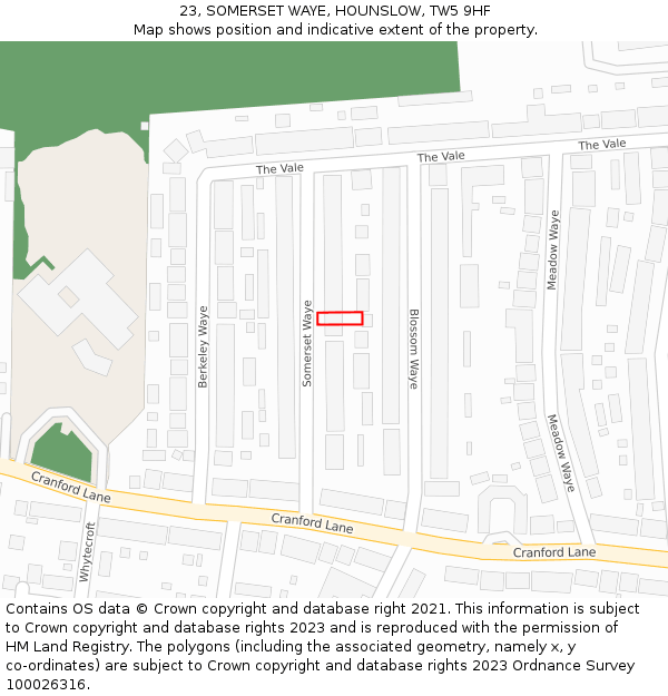 23, SOMERSET WAYE, HOUNSLOW, TW5 9HF: Location map and indicative extent of plot